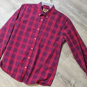 Mens Big & Tall Red & Blue Plaid Foundry Button-Down Long (Large Tall)